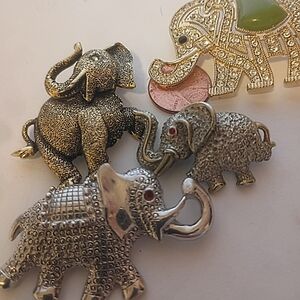 4 Vintage Elephant Pins, 1 Is A Monet